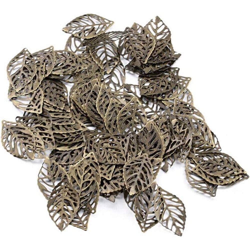 50 Pcs Hollow Leaf Metal Flower Pieces, Pendant Jewelry Making Leaf Connector DI